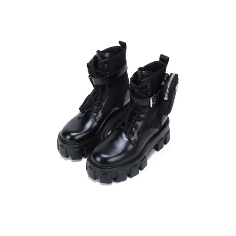 PRADA Women's Monolith Brushed Rois Leather And Nylon Boot 'Black'-1