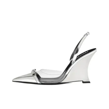 FANSIZHE Gianni Ribbon Wedge Heel High Heels 9.5cm Women's Silver