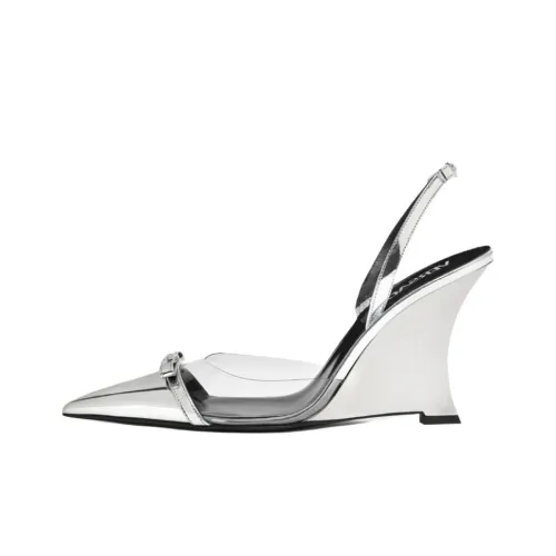 FANSIZHE Gianni Ribbon Wedge Heel High Heels 9.5cm Women's Silver