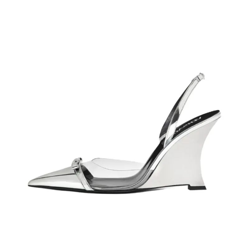 FANSIZHE Gianni Ribbon Wedge Heel High Heels 9.5cm Women's Silver-0