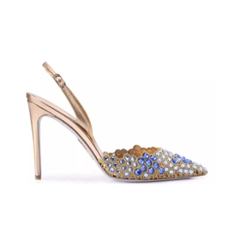 RENE CAOVILLA Vega Slim Heel High Heels 10.5cm Women's Gold Blue-1