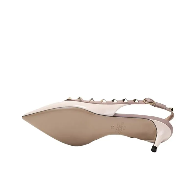 Valentino Rockstud Slim Heel High Heels 5cm Women's Light Ivory Gray Pink-5