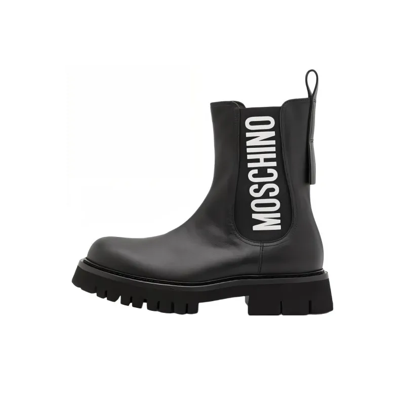 MOSCHINO Short Chelsea Boots Men's Black White-0