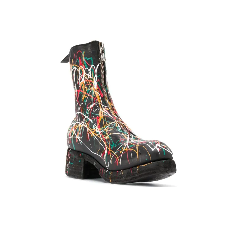 GUIDI Paint Splattered Ankle Boots-2