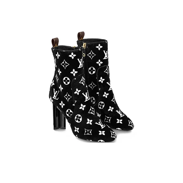 LOUIS VUITTON Silhouette Ankle Boots 10cm Women's Black White-2