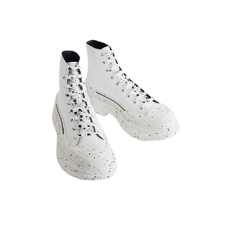 Alexander McQueen Paint Tread Slick High Sneakers 'White Black'-3