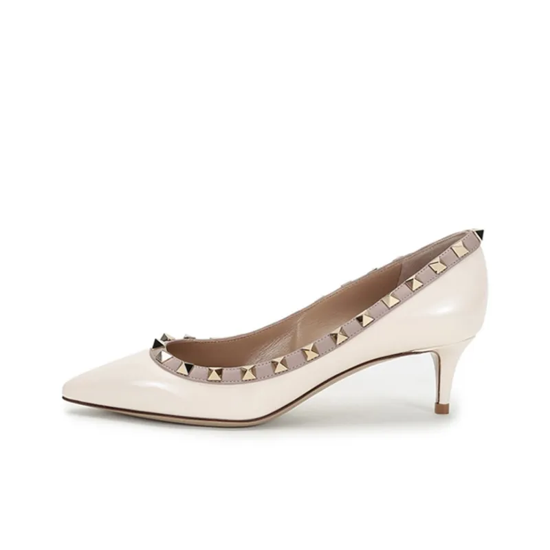 Valentino Rockstud Slim Heel High Heels 5cm Women's Light Ivory-0