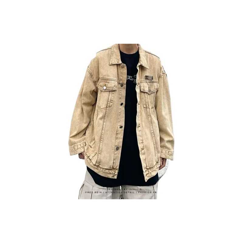 KUNZHUDAXIANG Denim Jacket Unisex Ginger Coffee-2