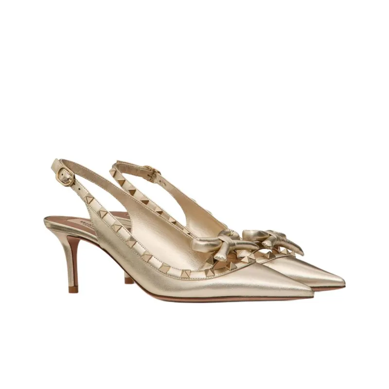 Valentino ROCKSTUD Slim Heel High Heels Women's Gold-2