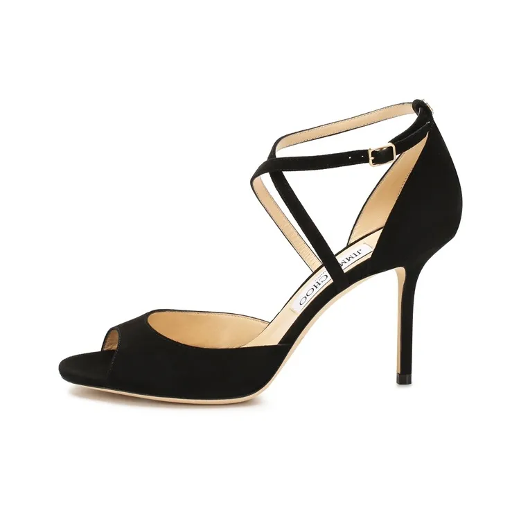 Jimmy Choo Emsy Slim Heel One Strap Sandals 8.5cm Women's Black-0