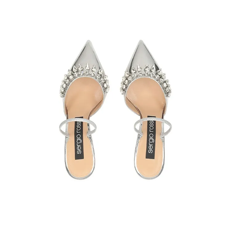 SERGIO ROSSI Godiva Slim Heel Stylish Sandal Women's Silver-3