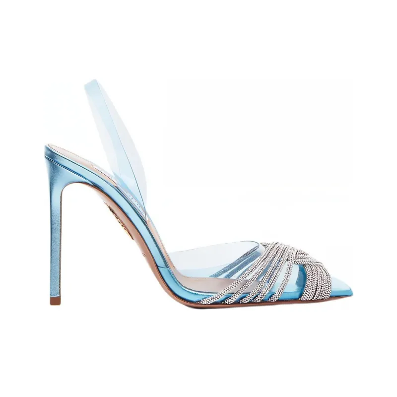 AQUAZZURA Rhinestone-embellished Sling-back Stilettos-1