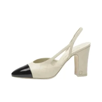 CHANEL 24K Chunky Heel High Heels 8.5cm Women's Beige