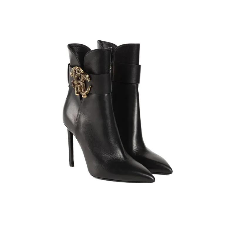 Roberto Cavalli Snake-logo Leather Bootie-2