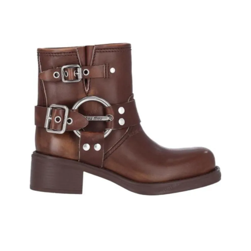 MIU MIU Ankle Boots 3cm Women's Brown-1