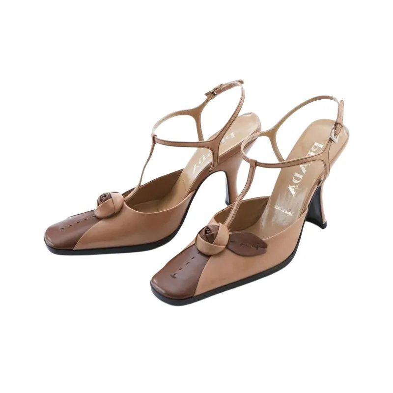 PRADA Irregular Heel High Heels 10cm Women's Brown-2
