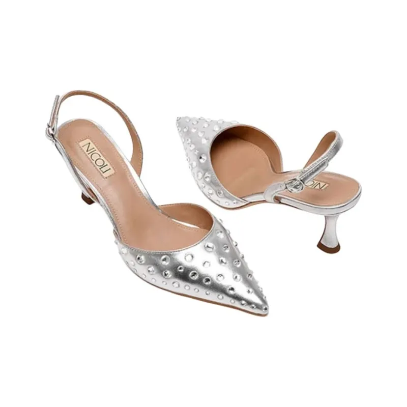 NICOLI Lozano Slim Heel High Heels 7cm Women's Silver-4