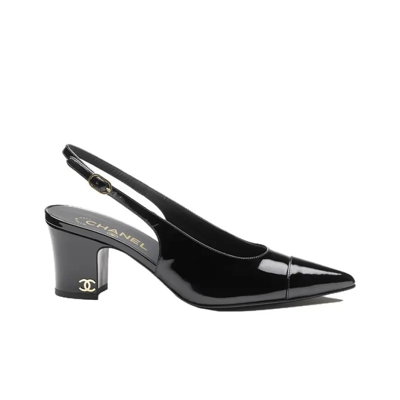 CHANEL Chunky Heel High Heels 6.5cm Women's Black-1