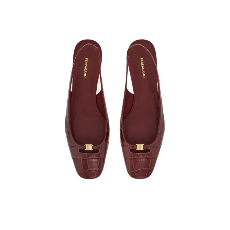 FERRAGAMO Block Heel High Heels 3cm Women's Red-4