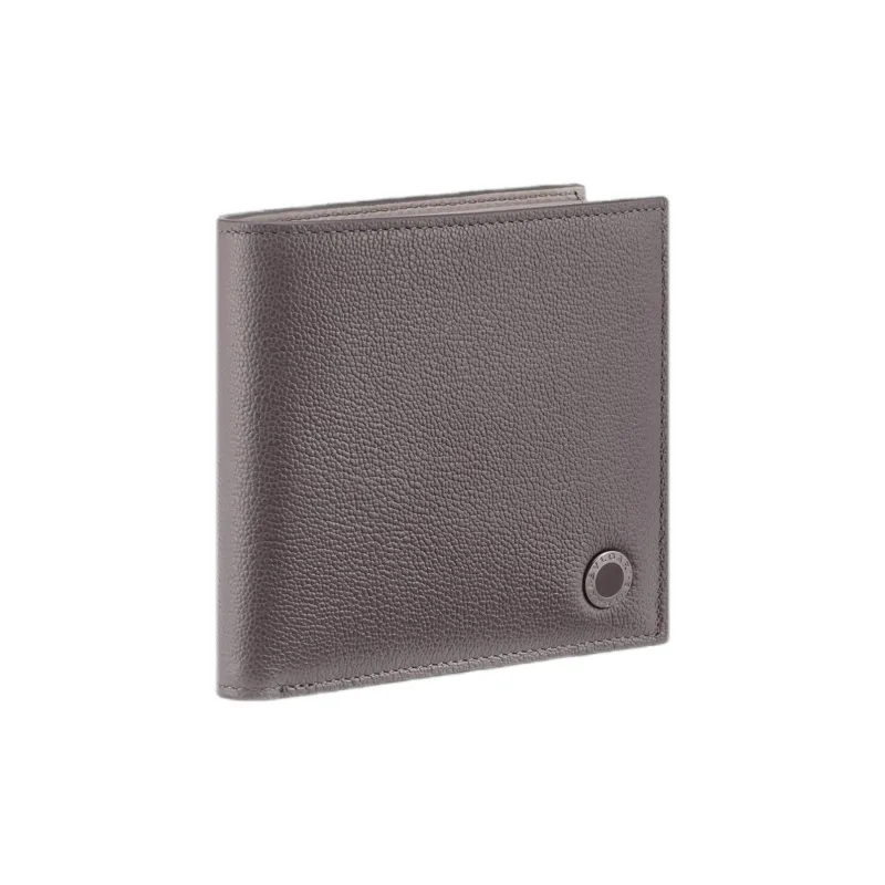 BVLGARI Grained Cow Leather Wallet Men's Dark Gray-0