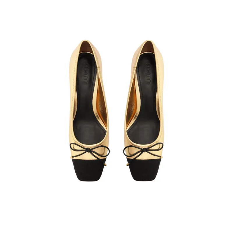 Schutz Arissa Block Chunky Heel High Heels 6.5cm Women's Gold-4