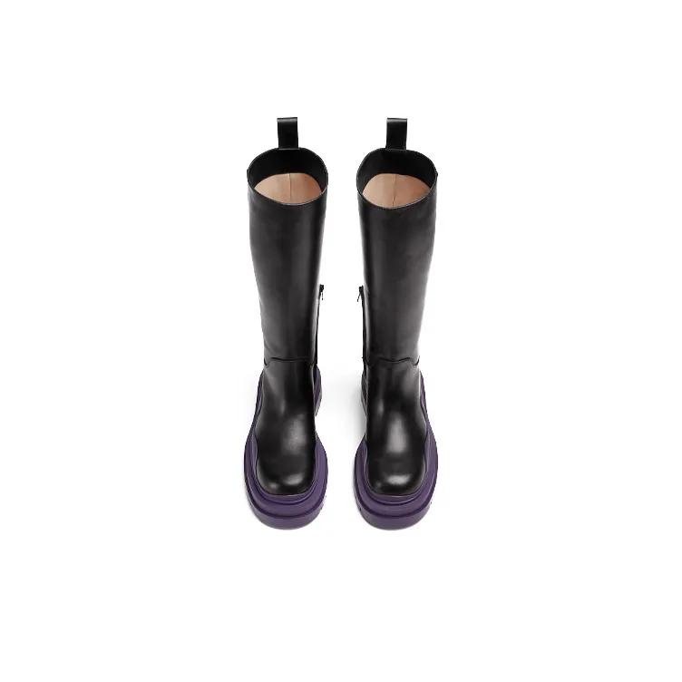 Bottega Veneta Tire Knee high Boots Women's Black Purple-2