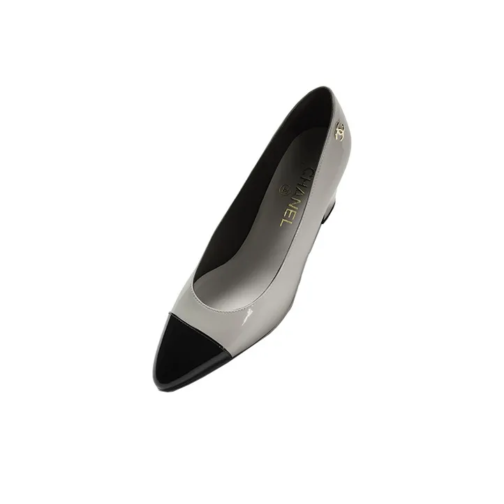 CHANEL Chunky Heel High Heels 6.5cm Women's Gray Black-4
