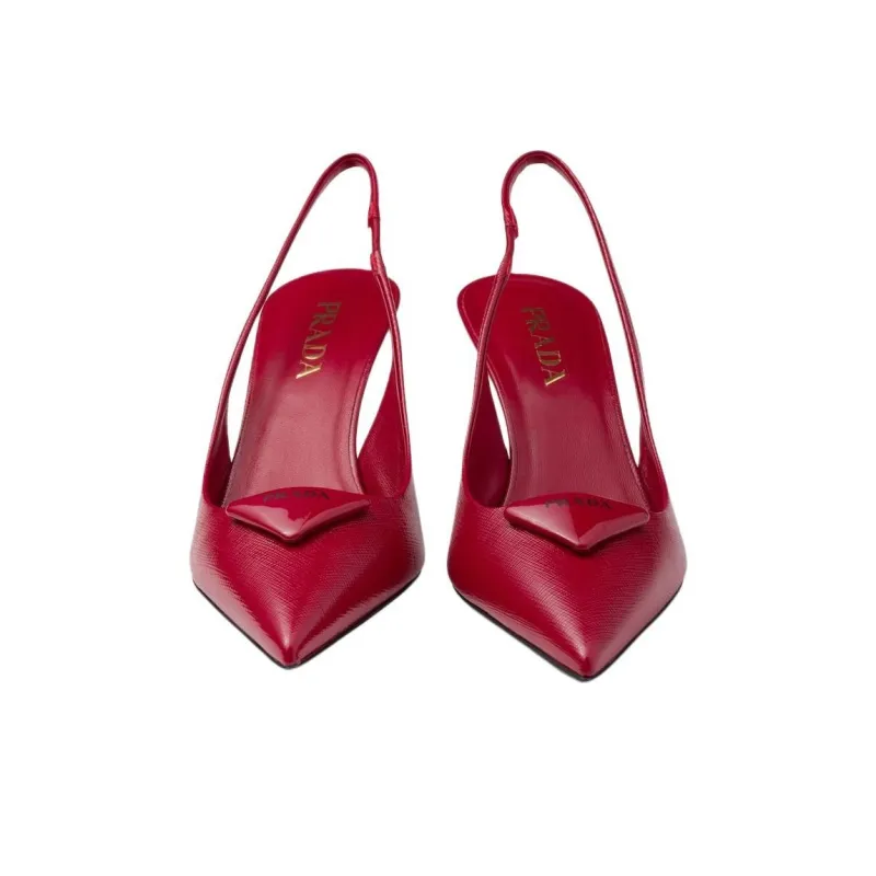 PRADA Triangle-logo Leather Slingback Pumps-4