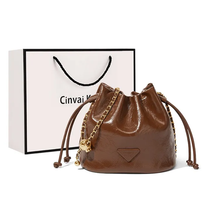 Simvay Clos Cow Leather Shoulder Bag Crossbody Bag Bucket Bag Small Size Women's Black/Brown/White-5