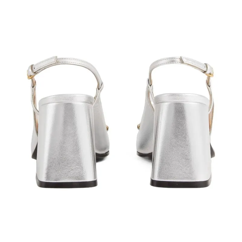 GUCCI Chunky Heel High Heels 9cm Women's Silver-3