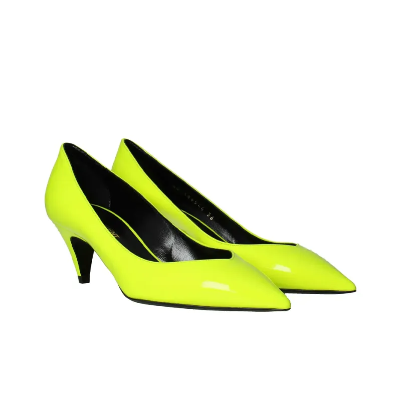SAINT LAURENT Cone Heel High Heels 5.5cm Women's Neon Yellow-3