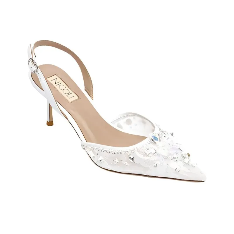 NICOLI Hailee Slim Heel High Heels 7cm Women's White-2