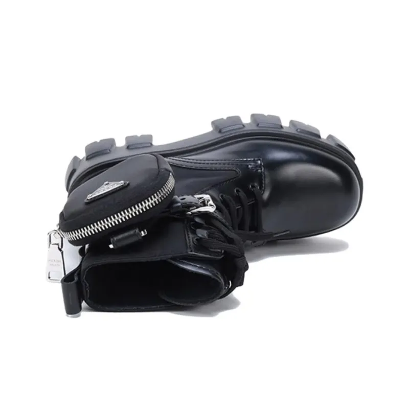 PRADA Women's Monolith Brushed Rois Leather And Nylon Boot 'Black'-3