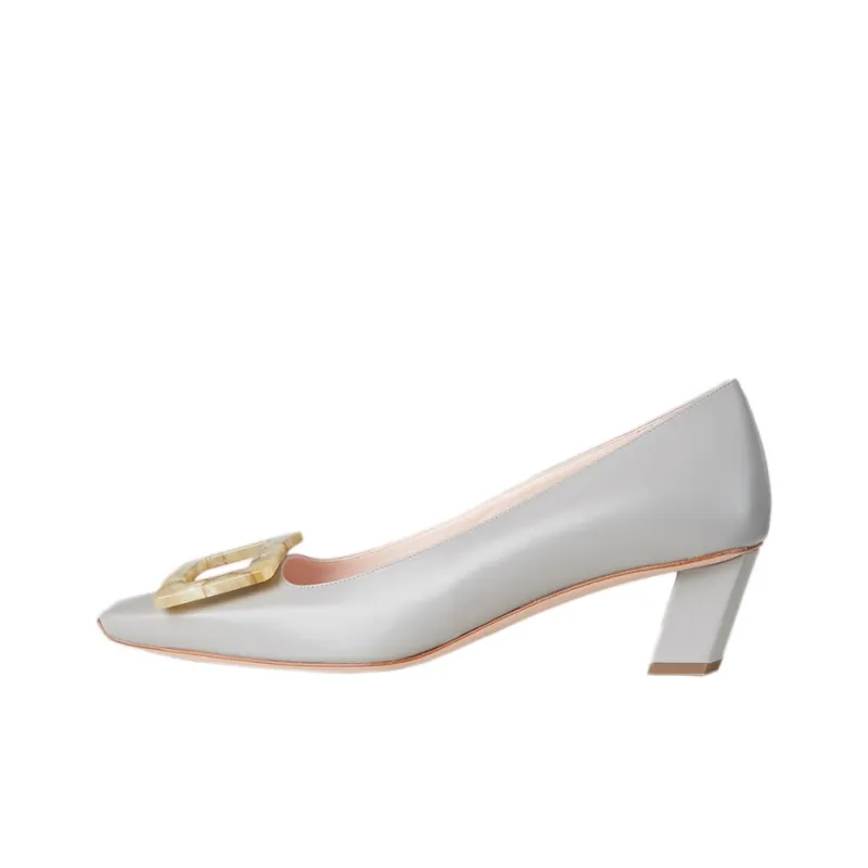 Roger Vivier Belle Vivier Motherpearl Buckle Chunky Heel High Heels 4cm Women's Gray-0