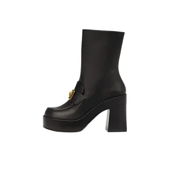 VERSACE Medusa Chain Booties Black Leather Women's