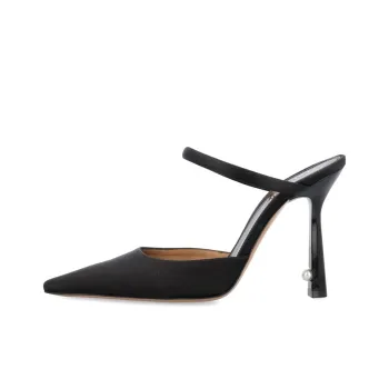 OFF WHITE Pearl Satin High Pointed Mule Black Women's