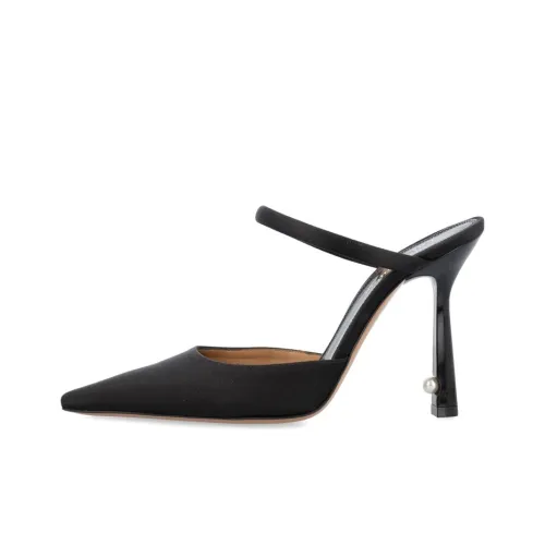 OFF WHITE Pearl Satin High Pointed Mule Black Women's
