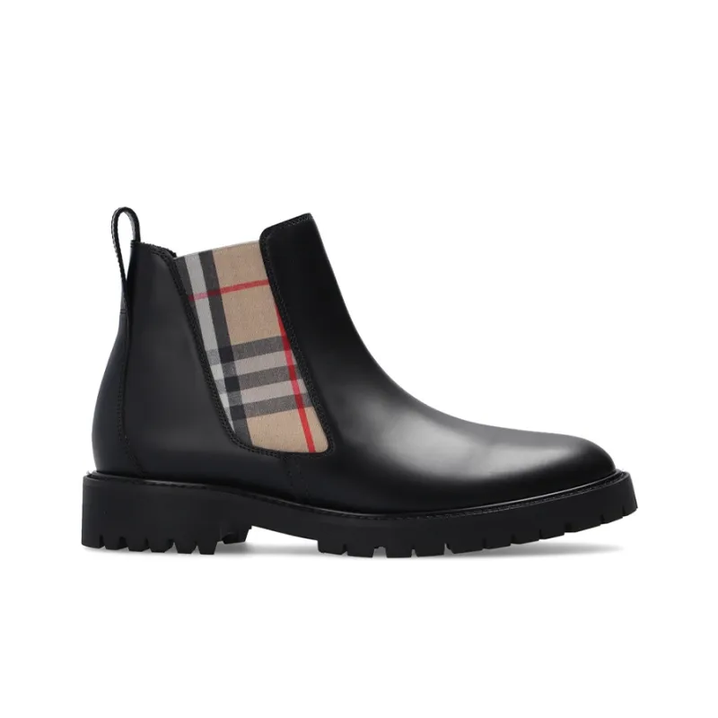Burberry Vintage Check Leather Chelsea Boot Black Beige Women's-1