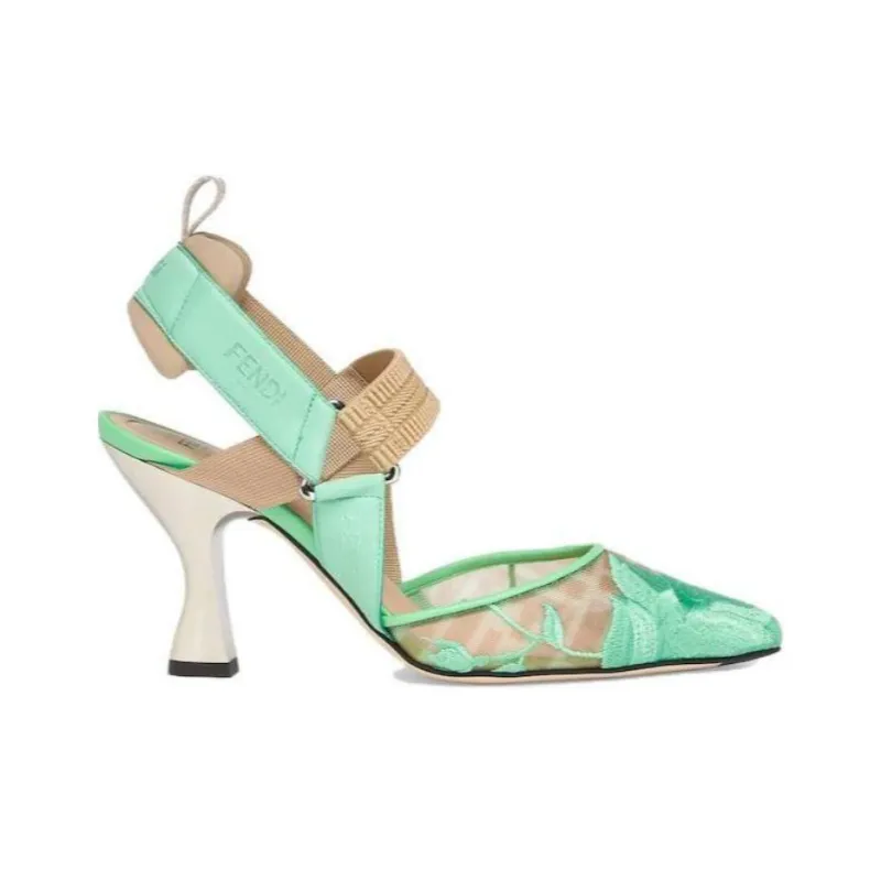 FENDI Colibri Flared Heel High Heels 8.5cm Women's Green-1