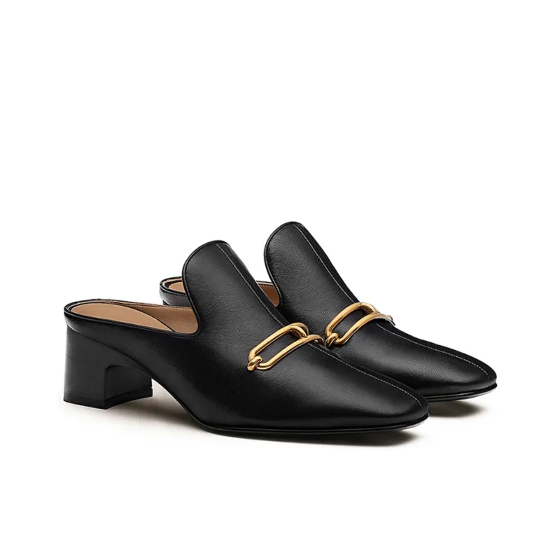 HERMES Roulis Chunky Heel Wrap-toe Slippers 5cm Women's Black-3