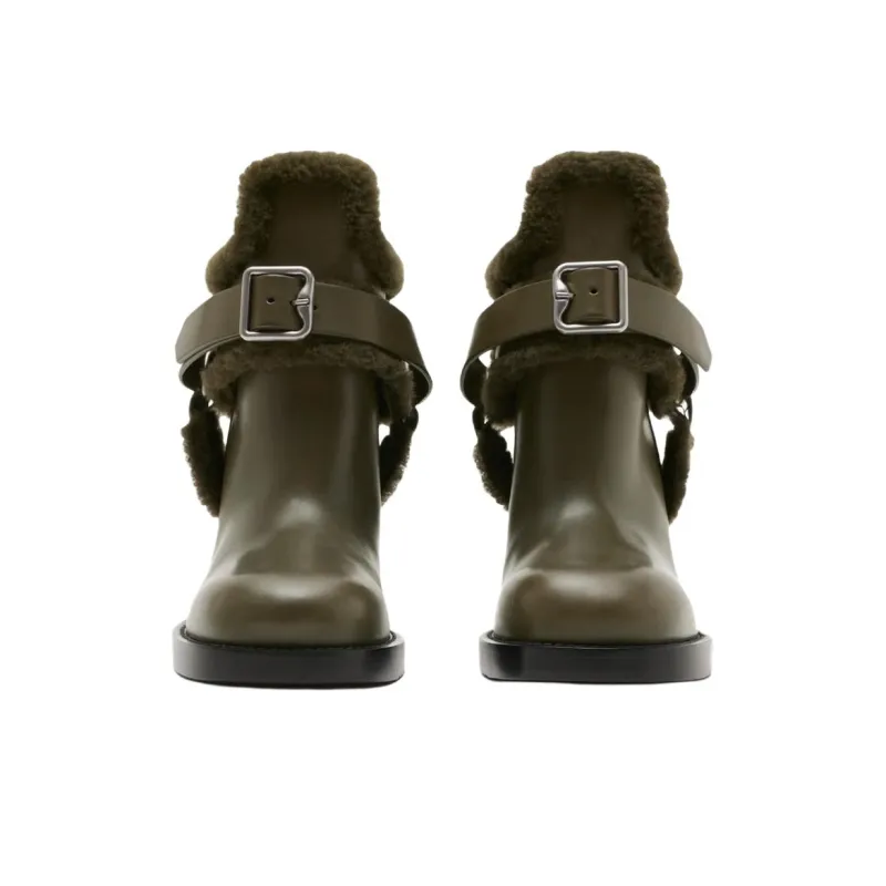 Burberry Italian Ankle Boots 8.5cm Women's Green-3