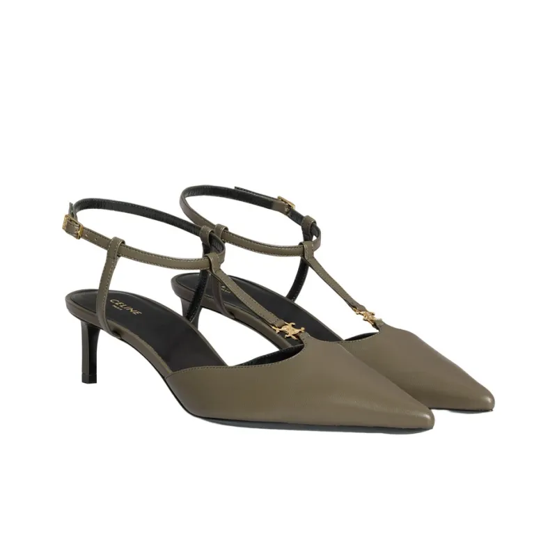 CELINE Kitten Slim Heel High Heels Women's Dark Green-2