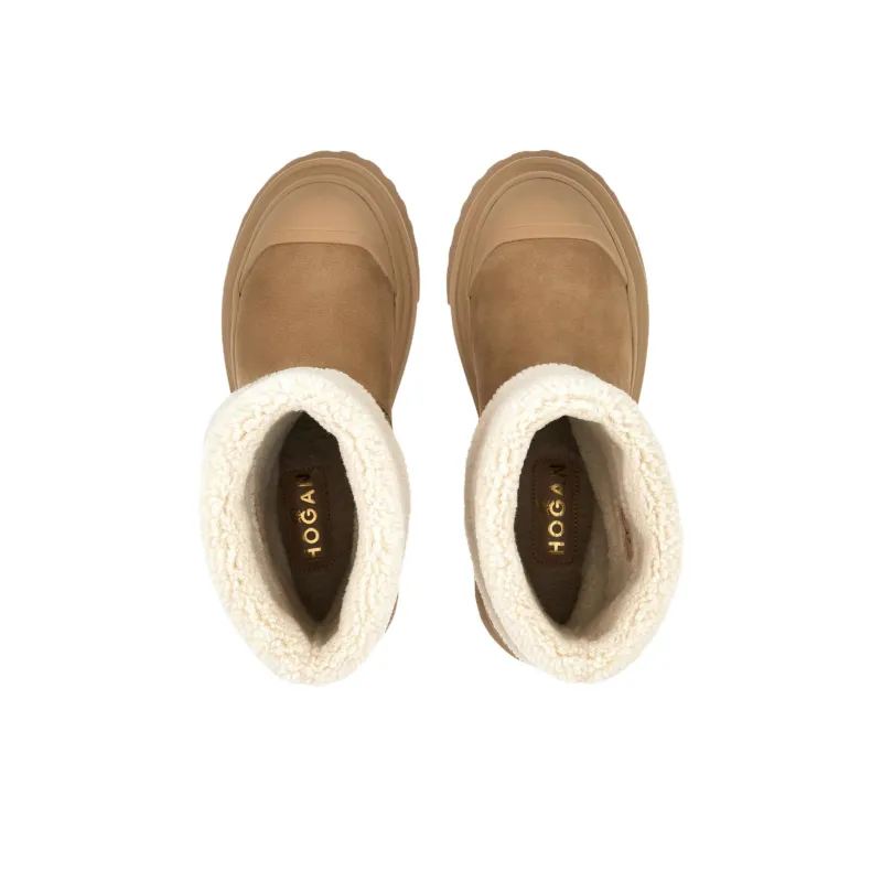 HOGAN Fleece-trim Leather Ankle Boots-3
