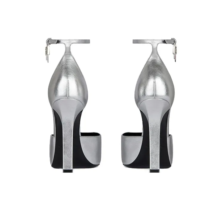 Givenchy G Lock Slim Heel High Heels Women's Silver-4