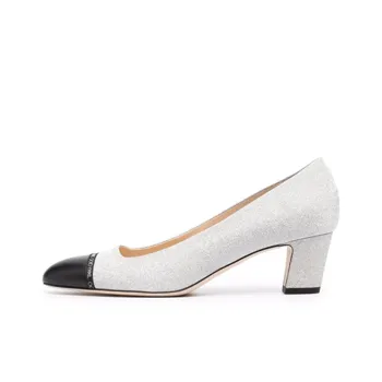 Jimmy Choo Zhou Yangjie Straits Block Heel High Heels 5cm Women's Silver
