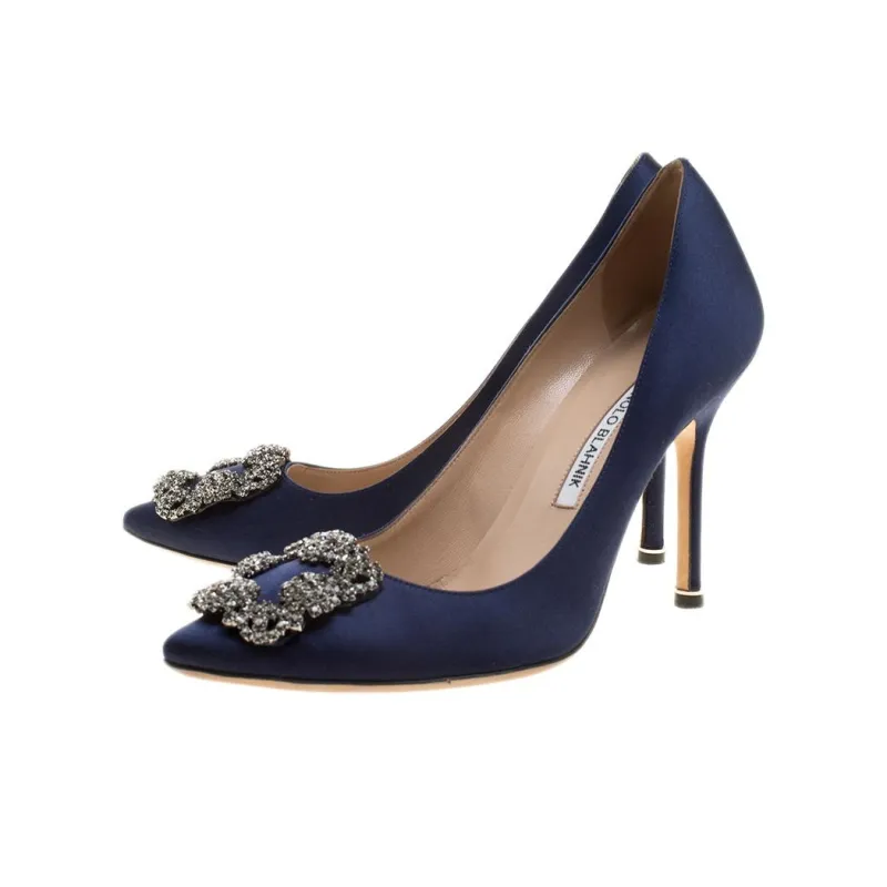 MANOLO BLAHNIK Hangisi High Heels 8.5cm Women's Blue-3