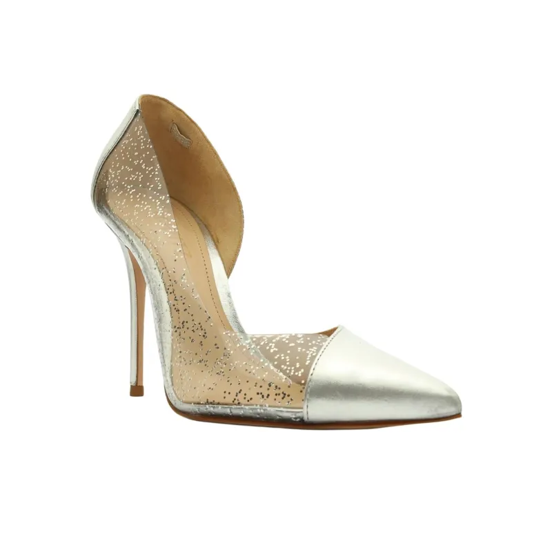 Schutz Cheslie Slim Heel High Heels 11cm Women's Silver-2