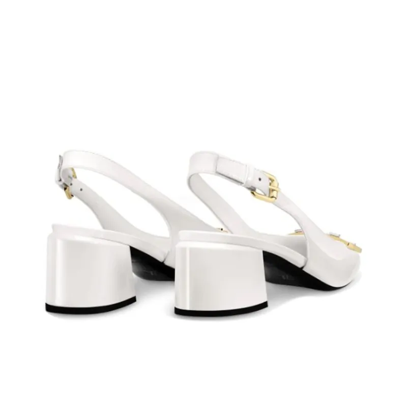 LOUIS VUITTON Madeleine Chunky Heel High Heels 6.5cm Women's White-4