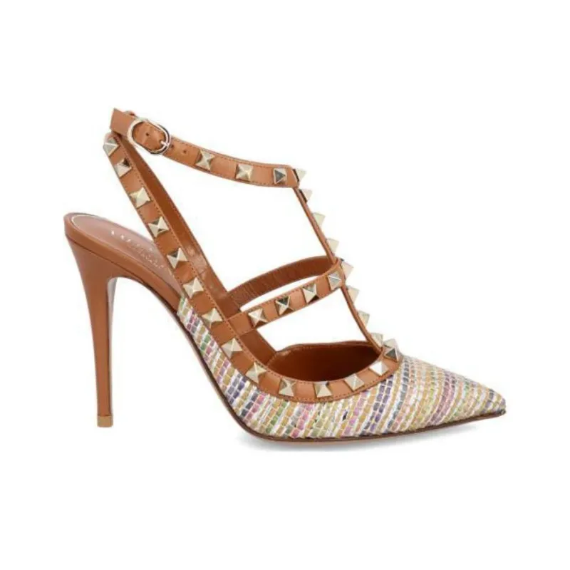 Valentino Rockstud Slim Heel High Heels 10cm Women's Brown-1