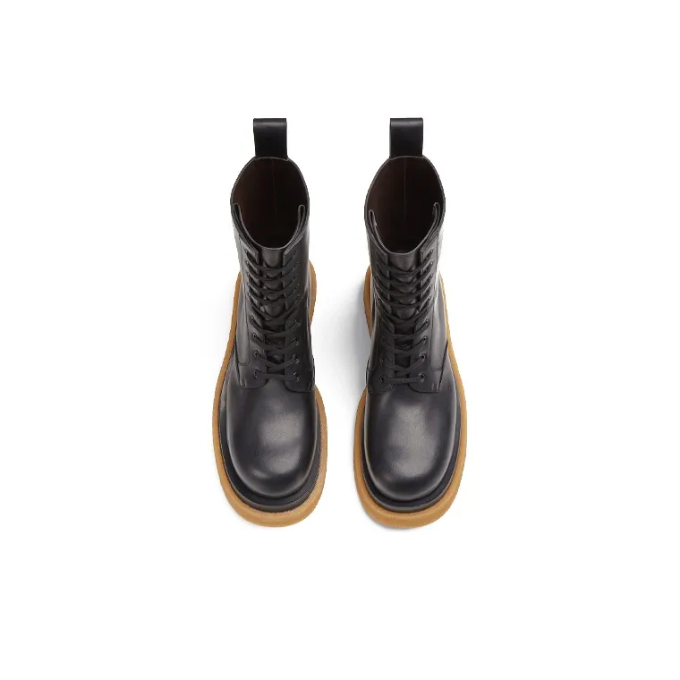 Bottega Veneta Military Calf Lace Up Boot Black-2